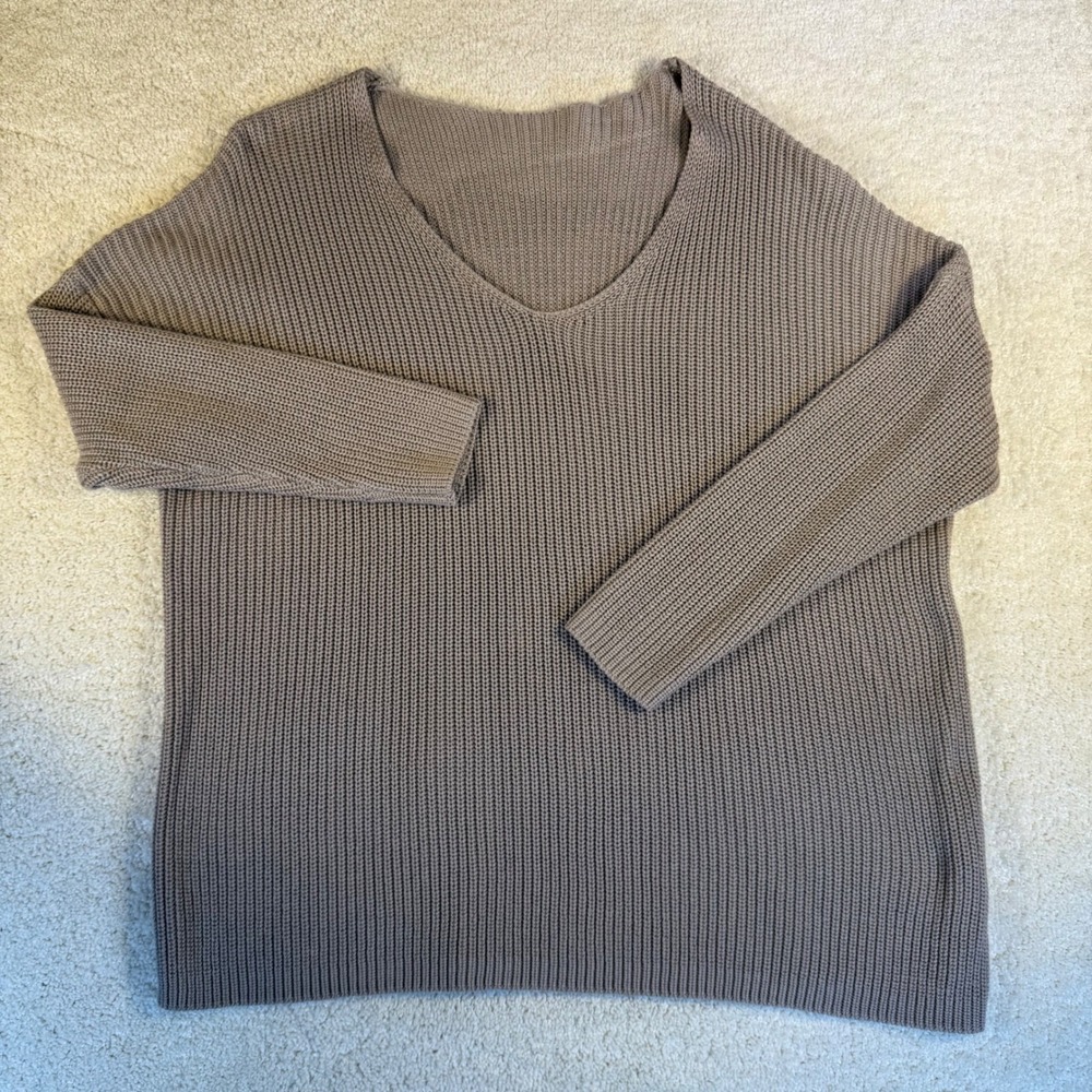 Apricot Sweater Large‎ V Neck Long Sleeve Knit Cotton Blend Oversized Tunic Top